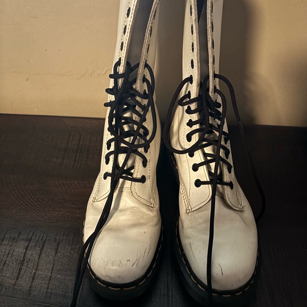 Dr. Martens White Combat Boots with Black Laces